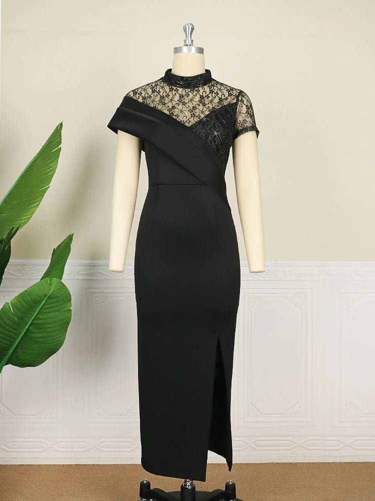 Black Long Prom Dresses High Neck Lace