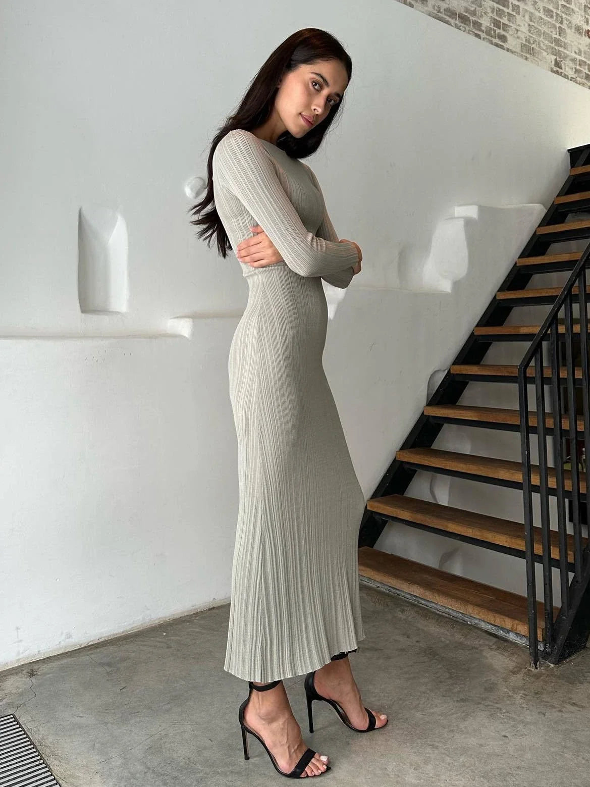 Autumn Long Sleeve Knitted Maxi Dress Women